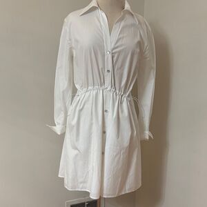 Vince White Button-Front Drawcord Ruched Shirt Dress M
